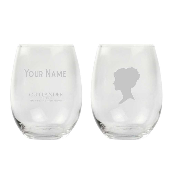 Claire and Jamie Personalized Stemless Wine Glass Set of Two Glasses from Outlander